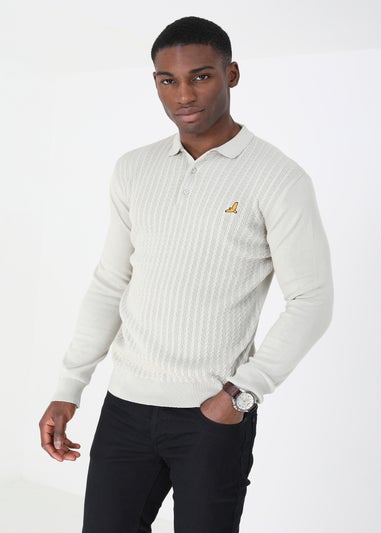 Brave Soul Ecru Long Sleeve Knitted Polo Shirt