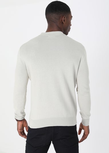 Brave Soul Ecru Long Sleeve Knitted Polo Shirt