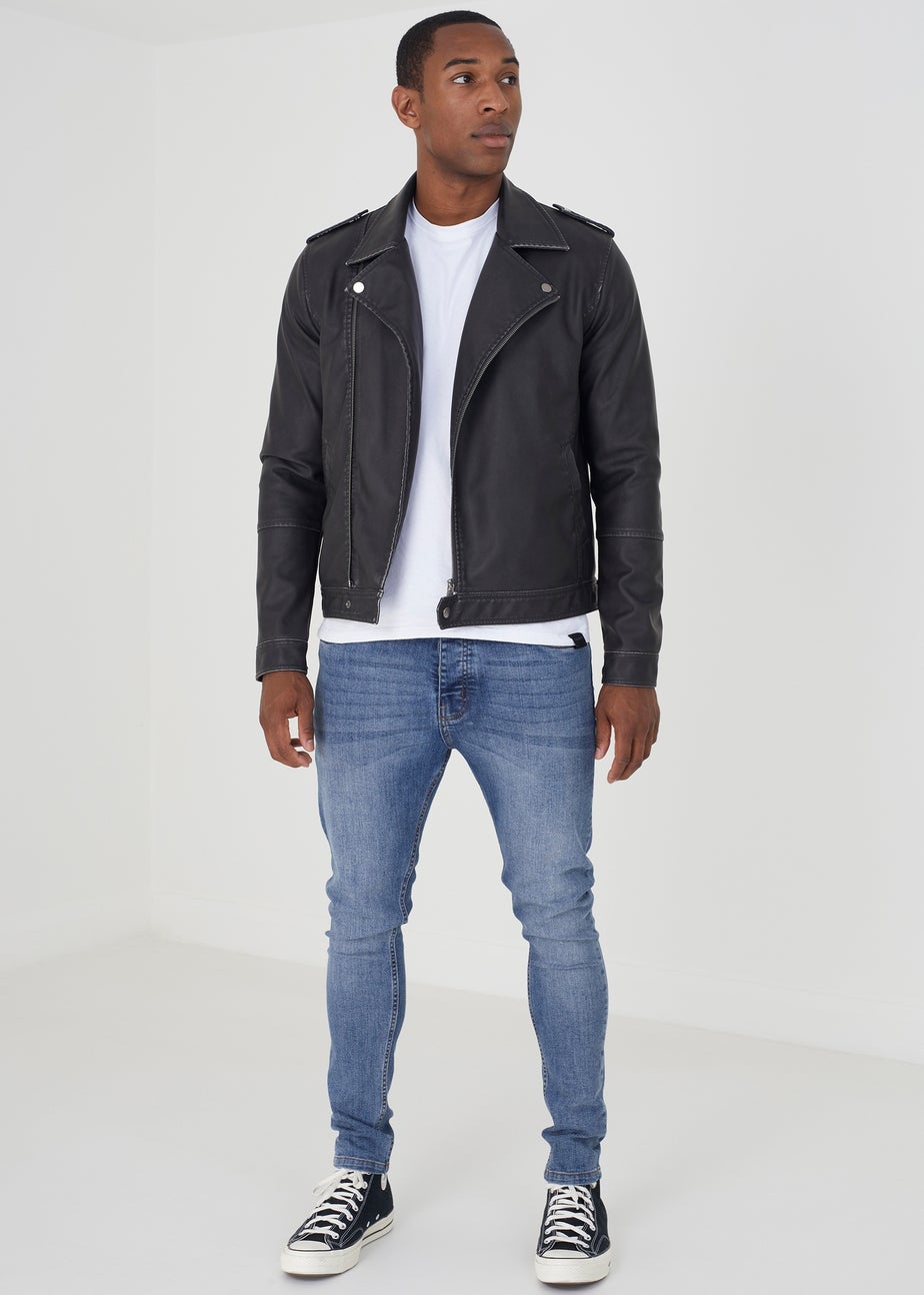 Brave Soul Black Faux Lather Biker Jacket