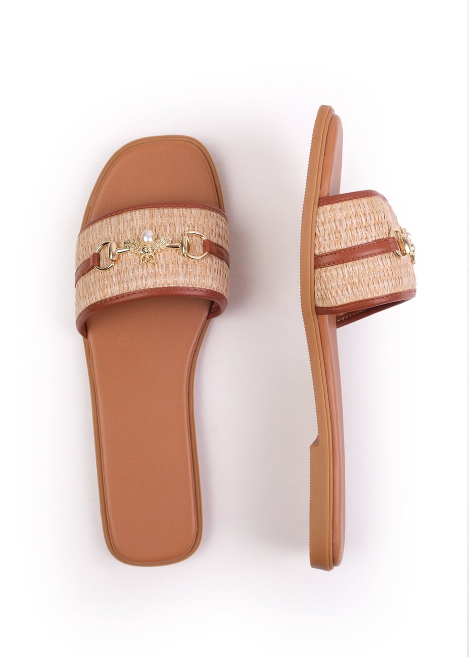 Where's That From Tan PU Harmony Straw Detail Strap Sandals