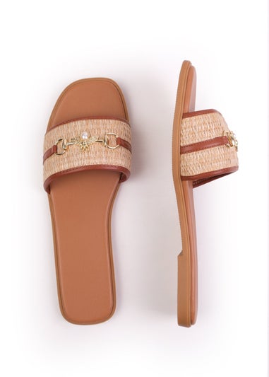 Where's That From Tan PU Harmony Straw Detail Strap Sandals