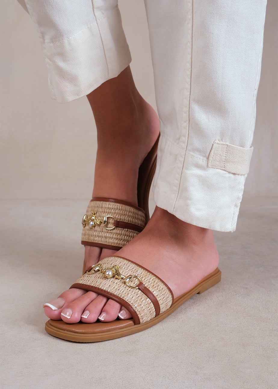 Where's That From Tan PU Harmony Straw Detail Strap Sandals