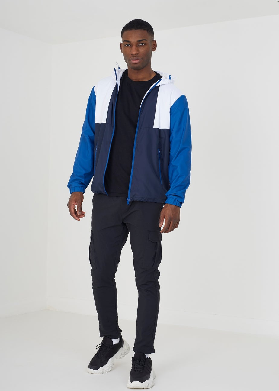 Brave Soul Navy Colourblock Hooded Windrunner Jacket