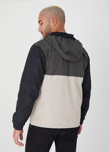 Brave Soul Khaki Colourblock Hooded Windrunner Jacket