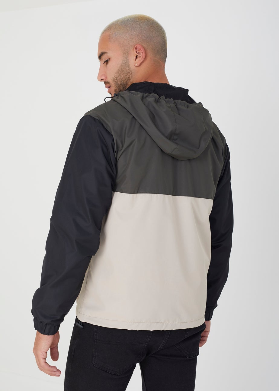Brave Soul Khaki Colourblock Hooded Windrunner Jacket