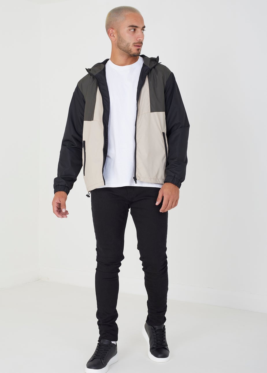 Brave Soul Khaki Colourblock Hooded Windrunner Jacket