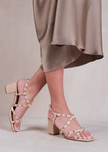 Where's That From Nude PU Intense Stud Detail Block Heel Sandals