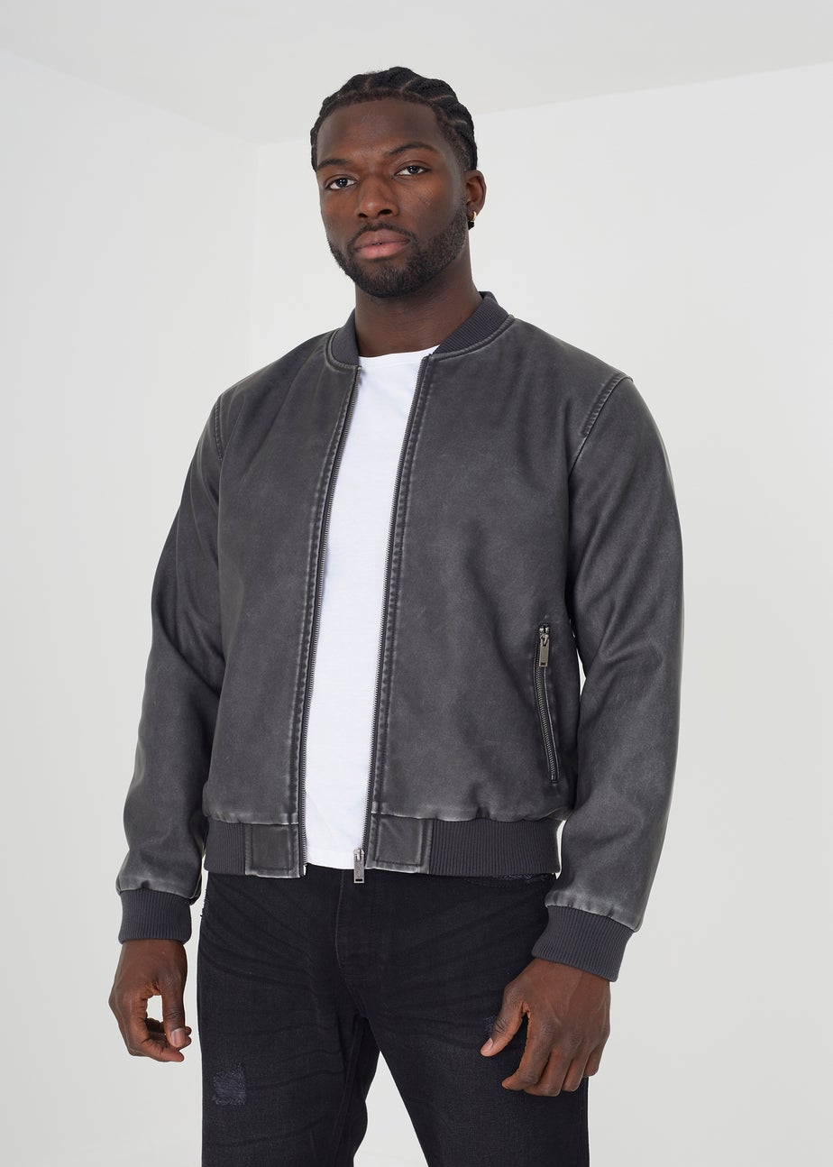 Brave Soul Black PU Bomber Jacket