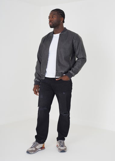 Brave Soul Black PU Bomber Jacket