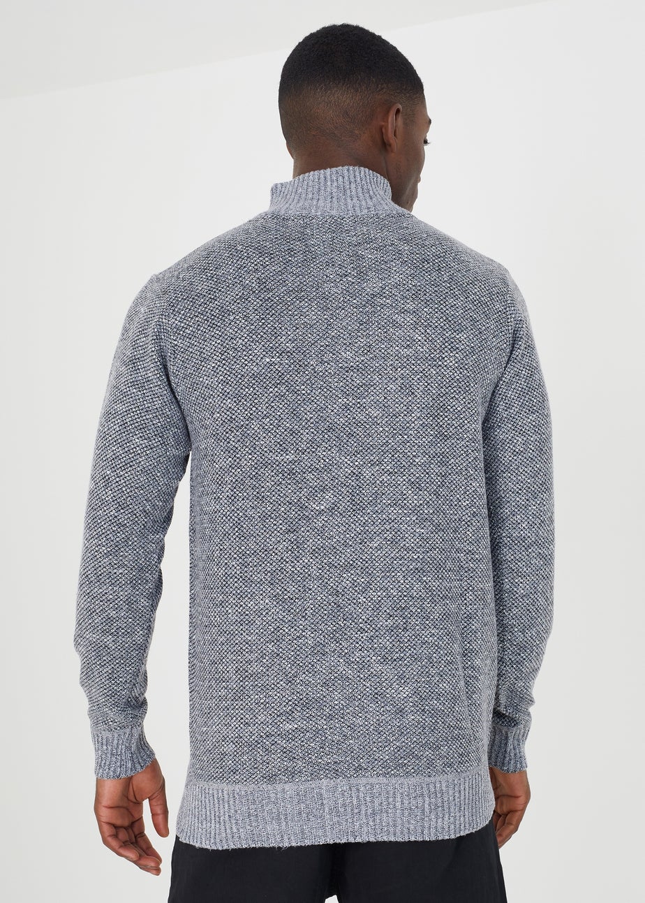 Brave Soul Grey Quarter Zip Knitted Jumper