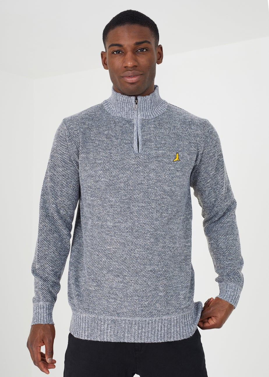 Brave Soul Grey Quarter Zip Knitted Jumper