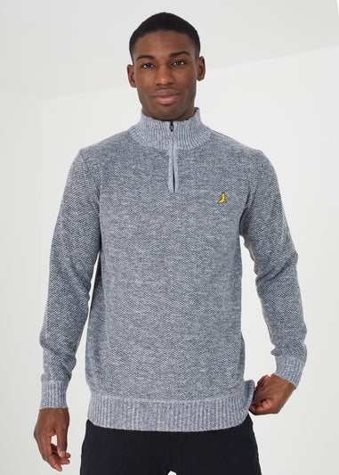 Brave Soul Grey Quarter Zip Knitted Jumper