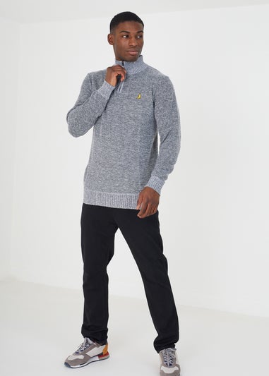 Brave Soul Grey Quarter Zip Knitted Jumper