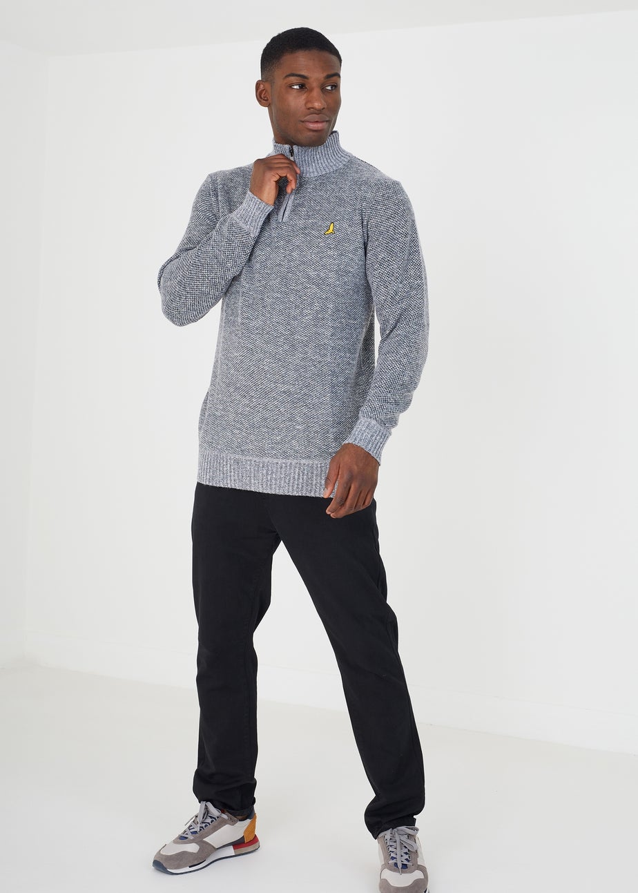 Brave Soul Grey Quarter Zip Knitted Jumper
