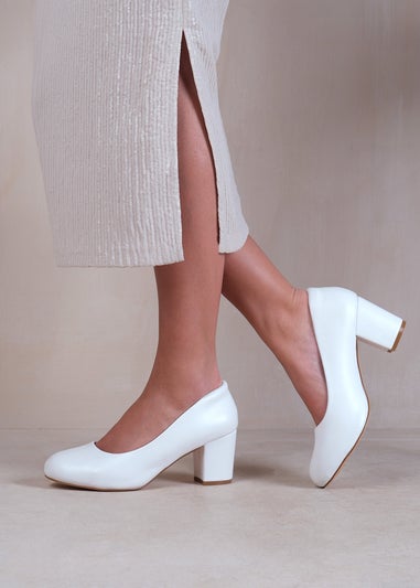 Where's That From White PU Melrose Block Heel Court Shoes