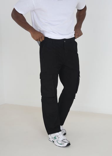 Brave Soul Black Cotton Poplin Loose Fit Cargo Trousers