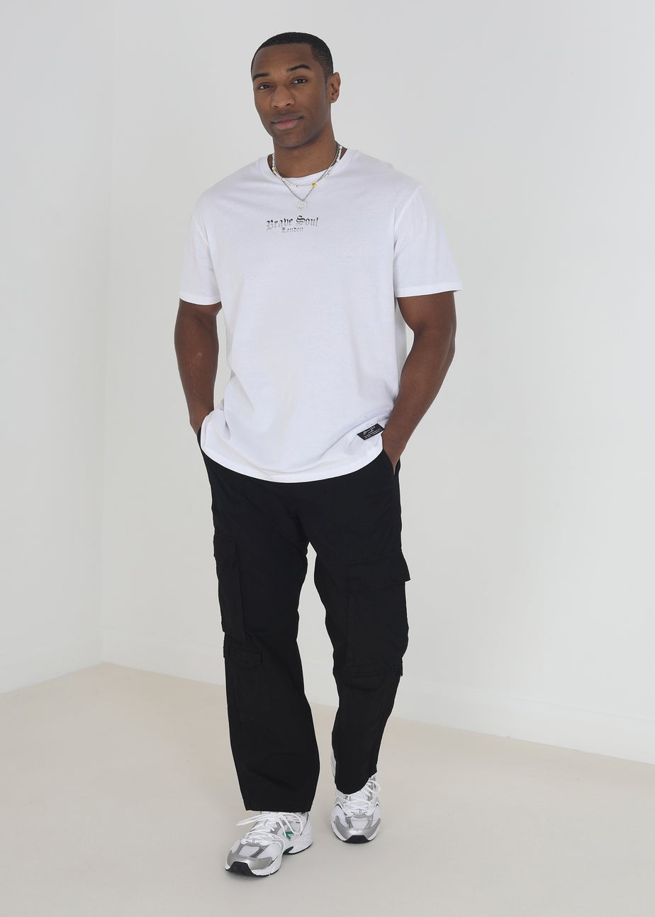 Brave Soul Black Cotton Poplin Loose Fit Cargo Trousers