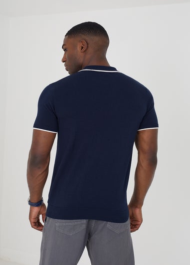 Brave Soul Navy Short Sleeve Knitted Polo Shirt