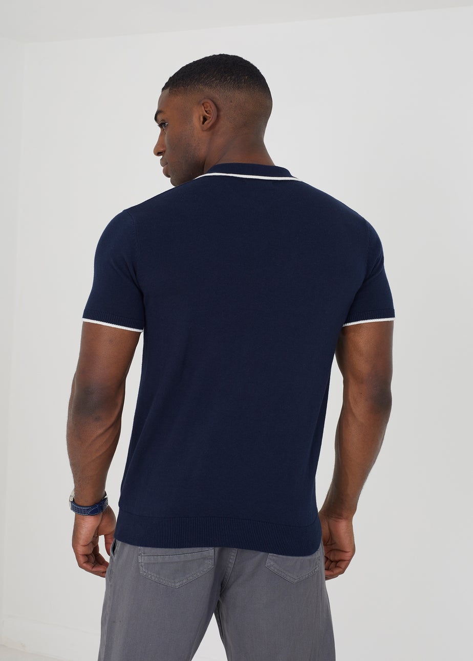 Brave Soul Navy Short Sleeve Knitted Polo Shirt