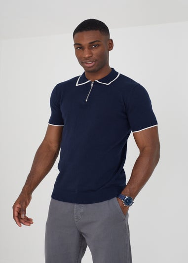 Brave Soul Navy Short Sleeve Knitted Polo Shirt