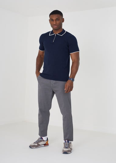Brave Soul Navy Short Sleeve Knitted Polo Shirt