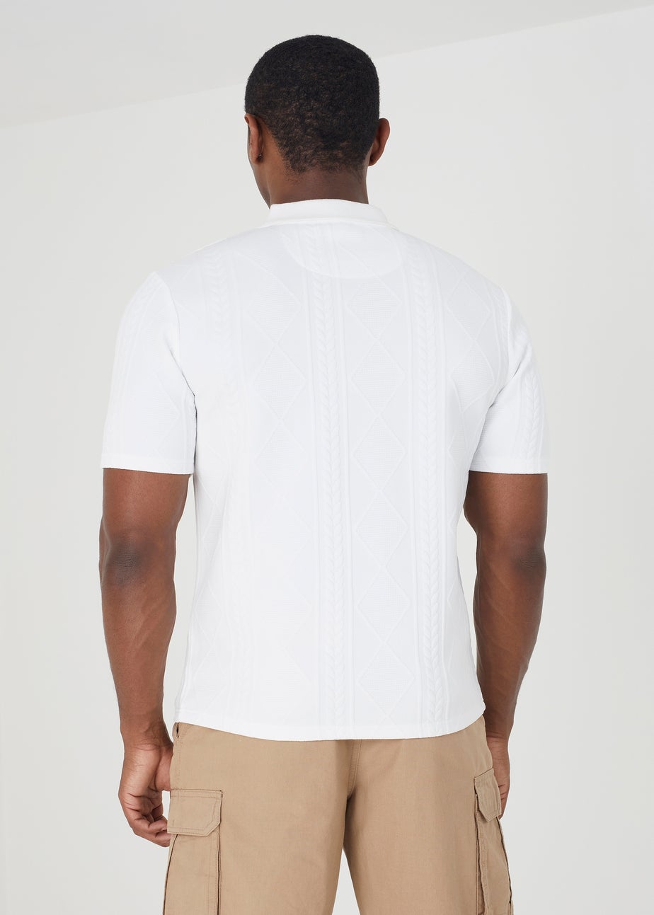 Brave Soul White Short Sleeve Jacquard Polo Shirt