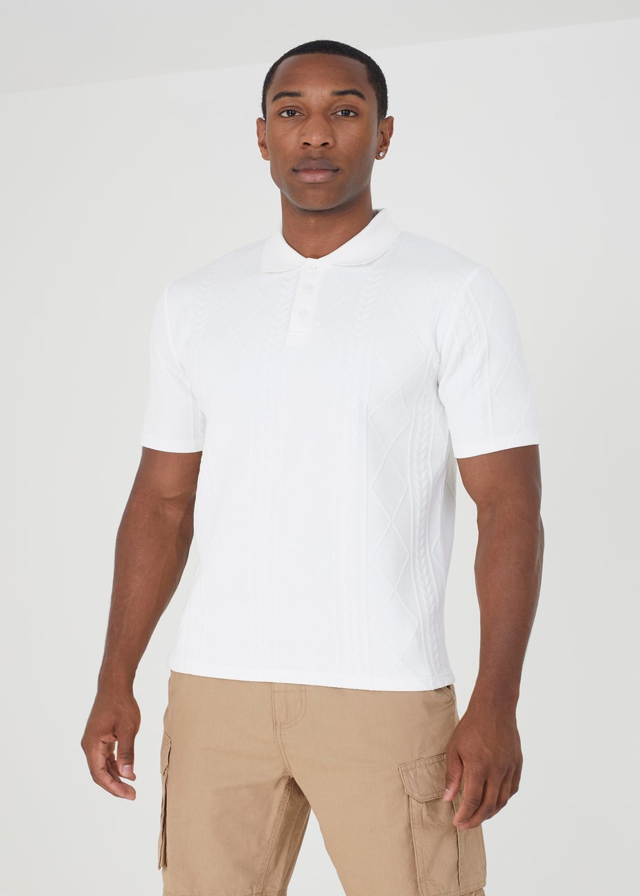 Brave Soul White Short Sleeve Jacquard Polo Shirt