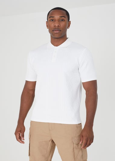 Brave Soul White Short Sleeve Jacquard Polo Shirt