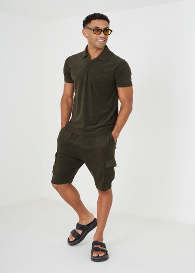 Brave Soul Khaki Short Sleeve Towelling Open Collar Polo Shirt