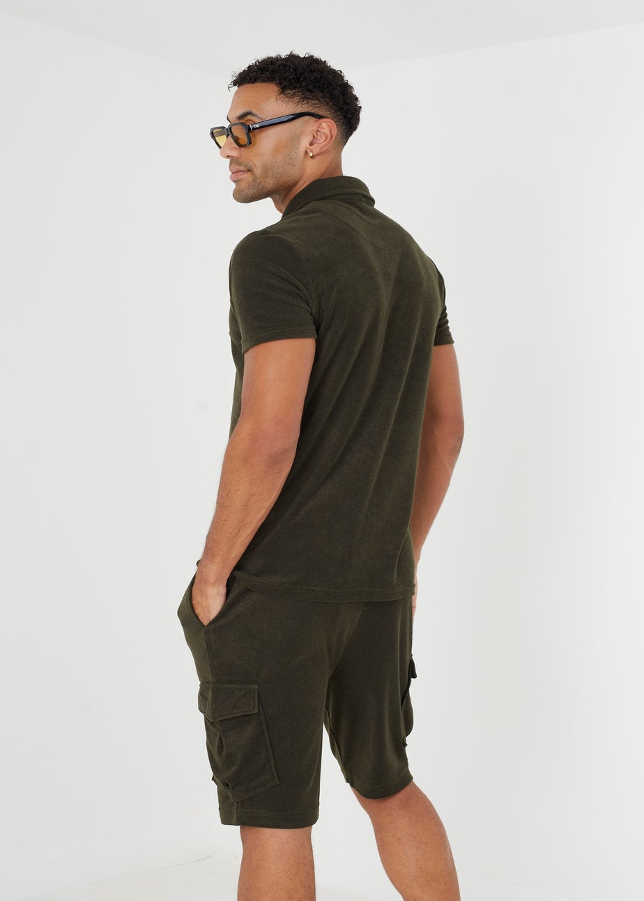 Brave Soul Khaki Short Sleeve Towelling Open Collar Polo Shirt