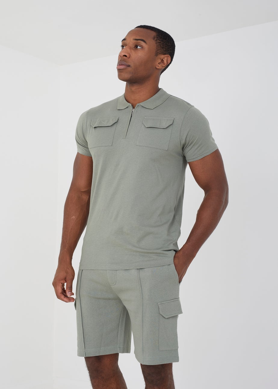 Brave Soul Soft Green Polo Shirt & Short Co-ord Set