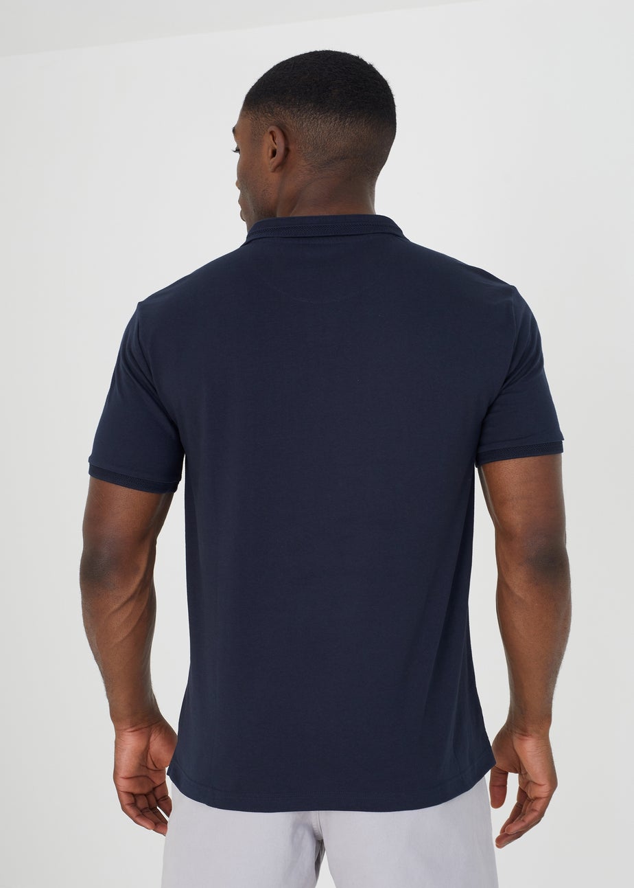 Brave Soul Navy Short Sleeve Jacquard Trim Polo Shirt