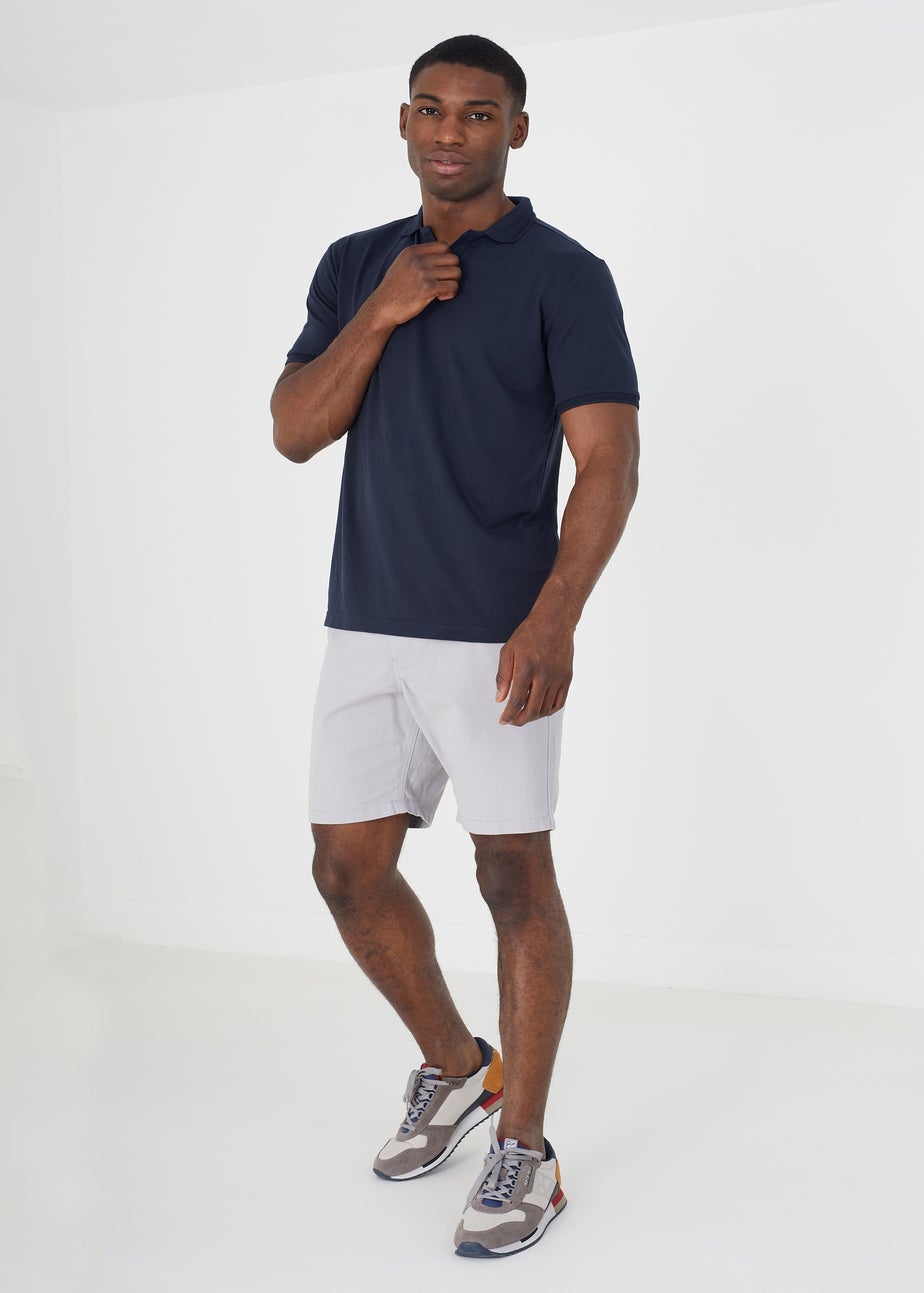 Brave Soul Navy Short Sleeve Jacquard Trim Polo Shirt