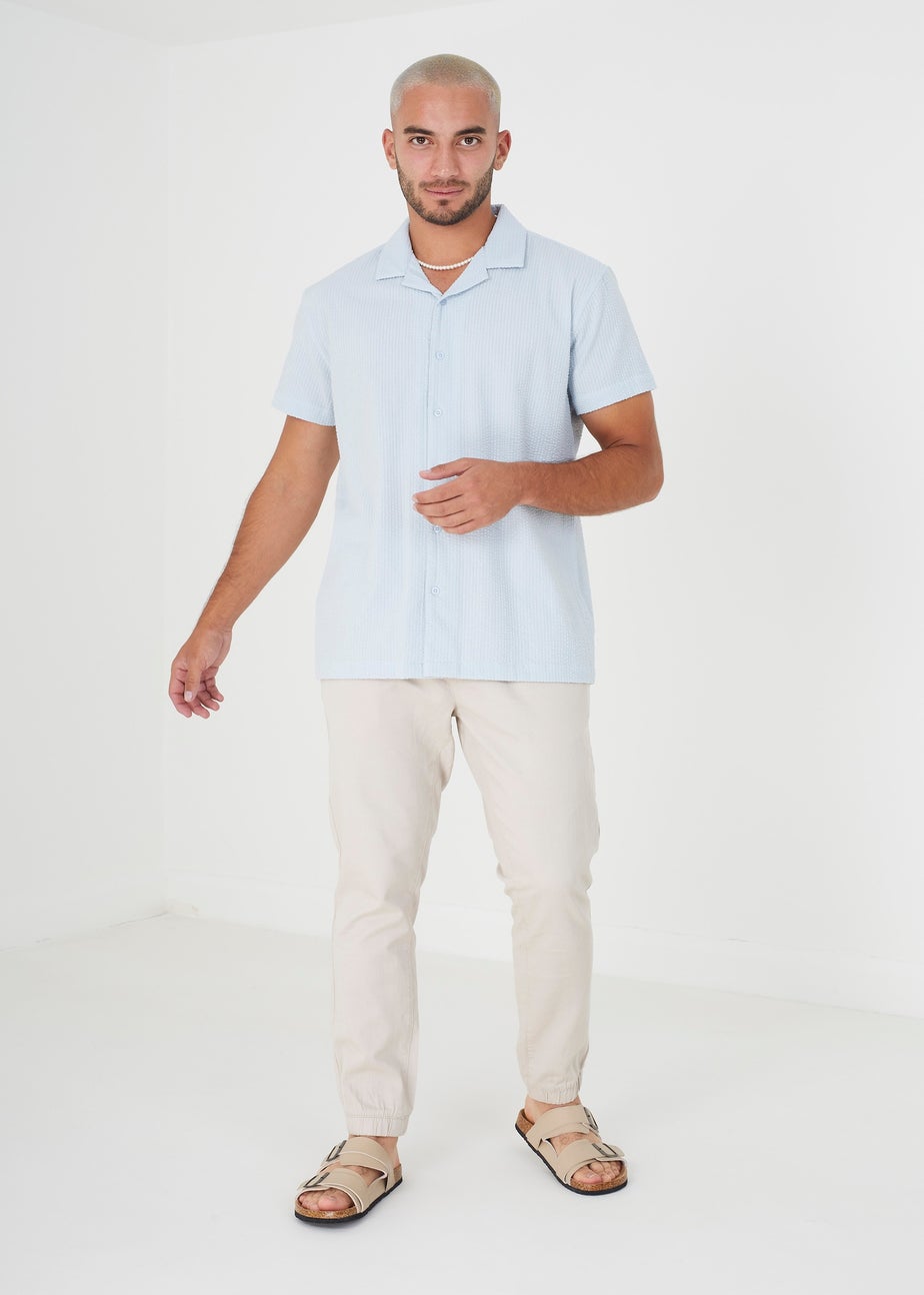 Brave Soul Pale Blue Short Sleeve Fine Stripe Revere Collar Shirt