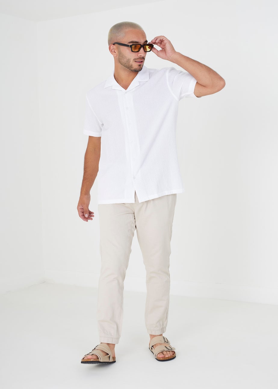 Brave Soul White Short Sleeve Fine Stripe Revere Collar Shirt