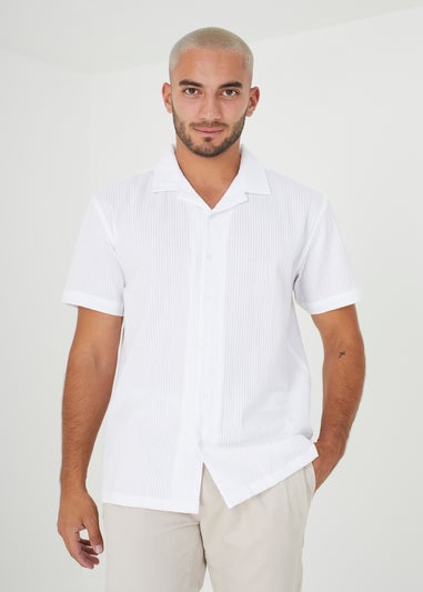 Brave Soul White Short Sleeve Fine Stripe Revere Collar Shirt