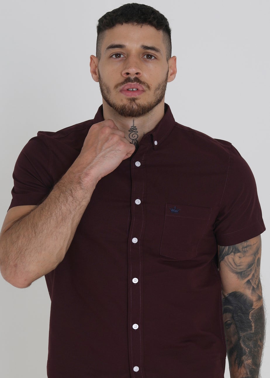 Brave Soul Burgundy Cotton Oxford Short Sleeve Shirt