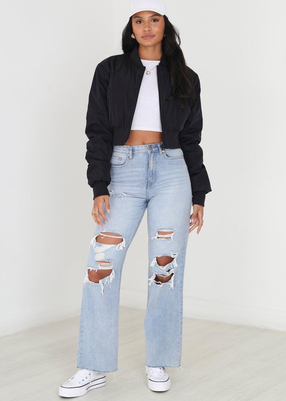 Brave Soul Black Cropped Bomber Jacket