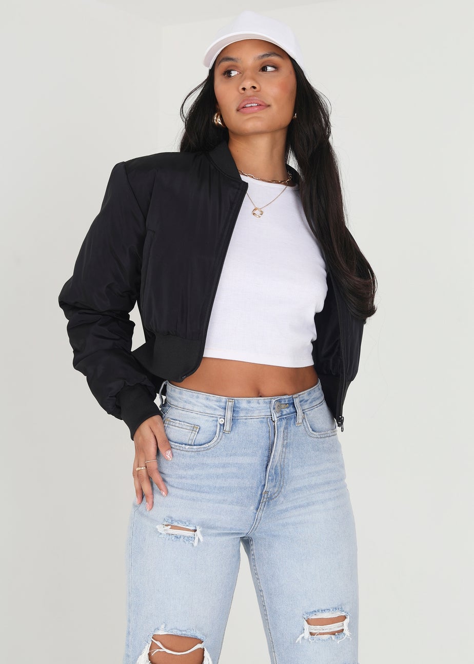 Brave Soul Black Cropped Bomber Jacket