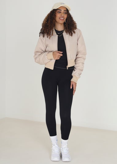 Brave Soul Stone Cropped Bomber Jacket