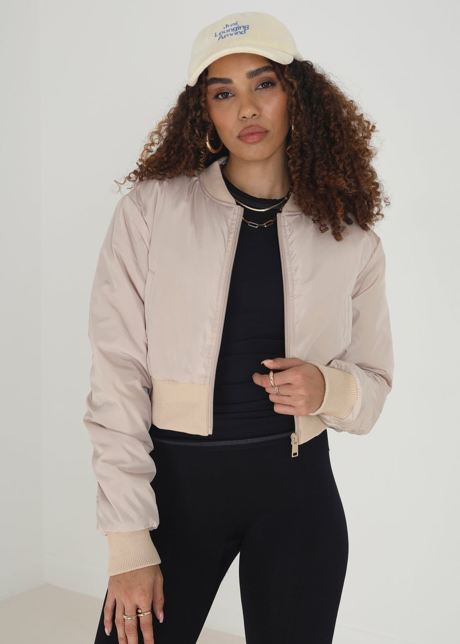 Brave Soul Stone Cropped Bomber Jacket