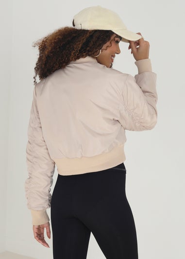 Brave Soul Stone Cropped Bomber Jacket