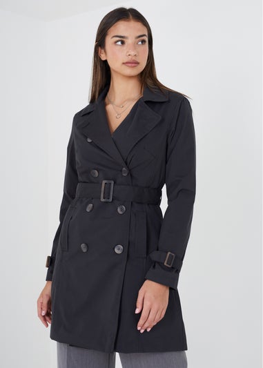 Brave Soul Black Double Breasted Belted Trench Coat