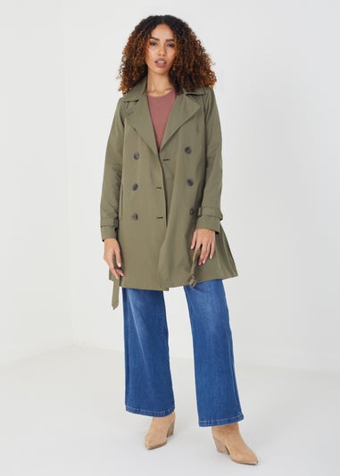 Brave Soul Khaki Double Breasted Short Trench Coat