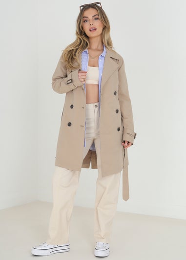 Brave Soul Stone Double Breasted Short Trench Coat