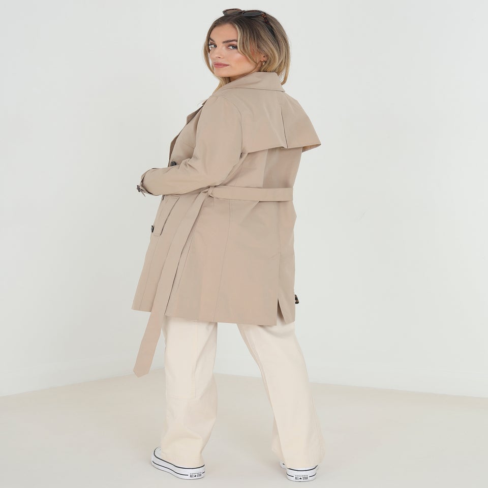 Brave Soul Stone Double Breasted Short Trench Coat