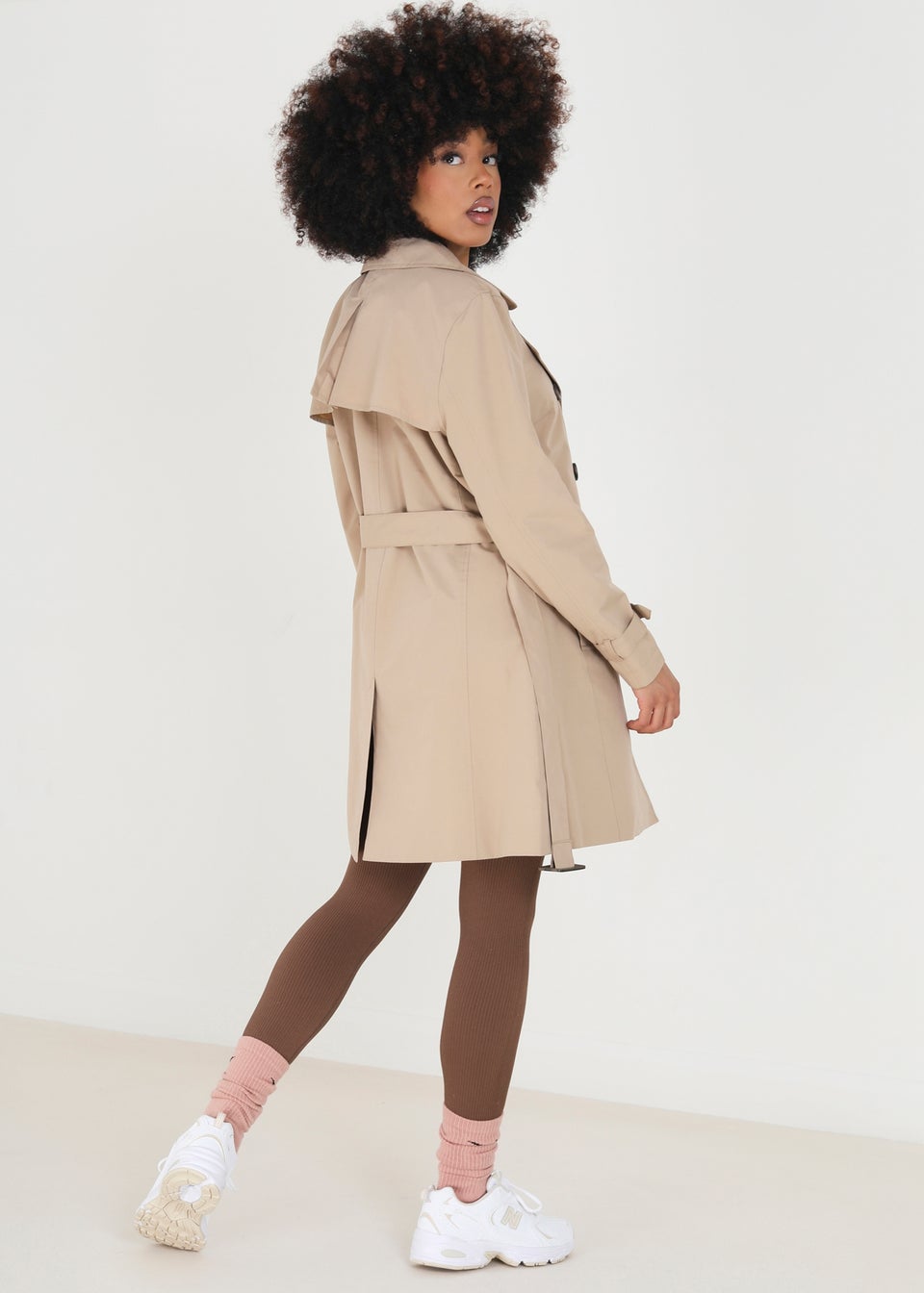 Brave Soul Stone Double Breasted Belted Trench Coat