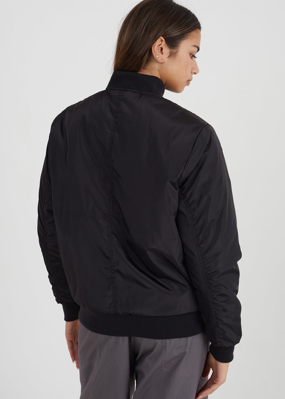Brave Soul Black Ruched Sleeve Oversized Bomber Jacket