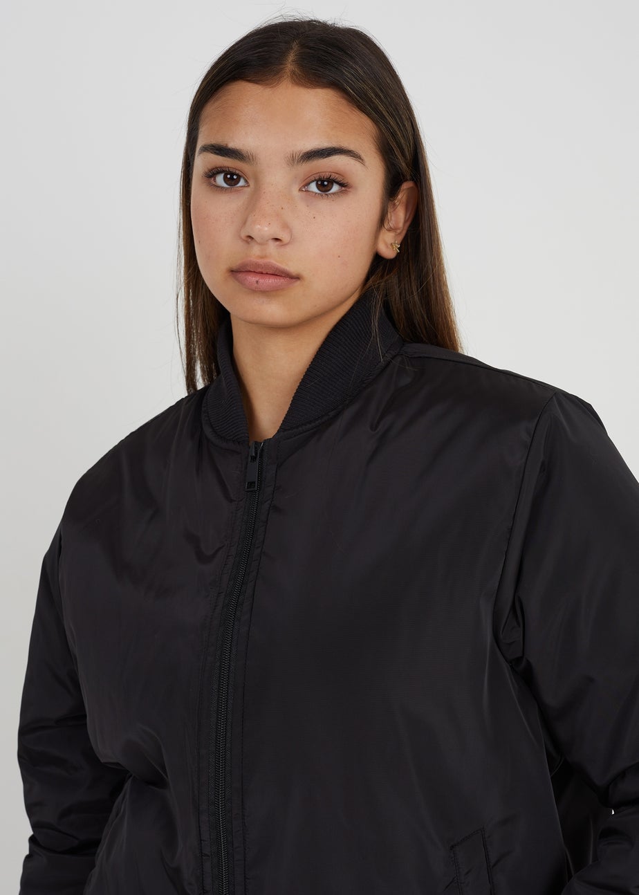 Brave Soul Black Ruched Sleeve Oversized Bomber Jacket