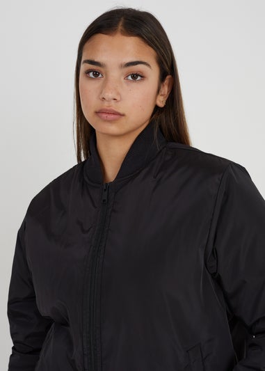 Brave Soul Black Ruched Sleeve Oversized Bomber Jacket